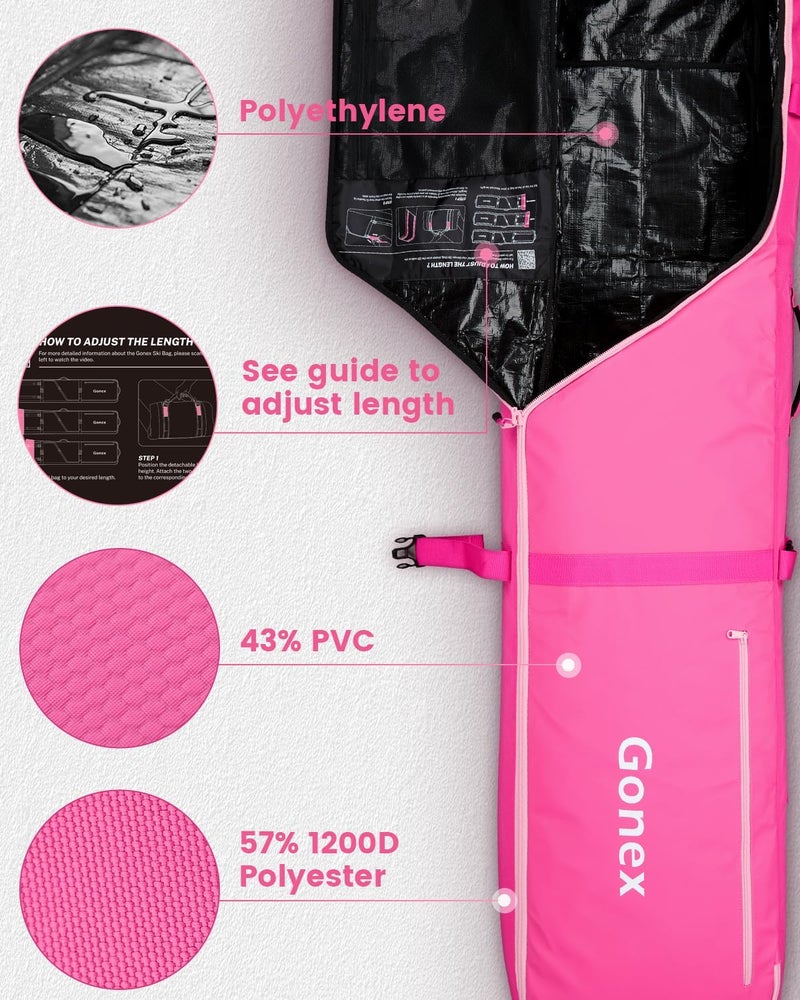 Gonex Snowboard Bag with Wheels,Adjustable Length Up to 175cm to 190cm, Fully Padded Ski Bag for Air Travel, 1200D Polyester PVC Waterproof Rolling Ski Bag with Skis Strapes - Image 3